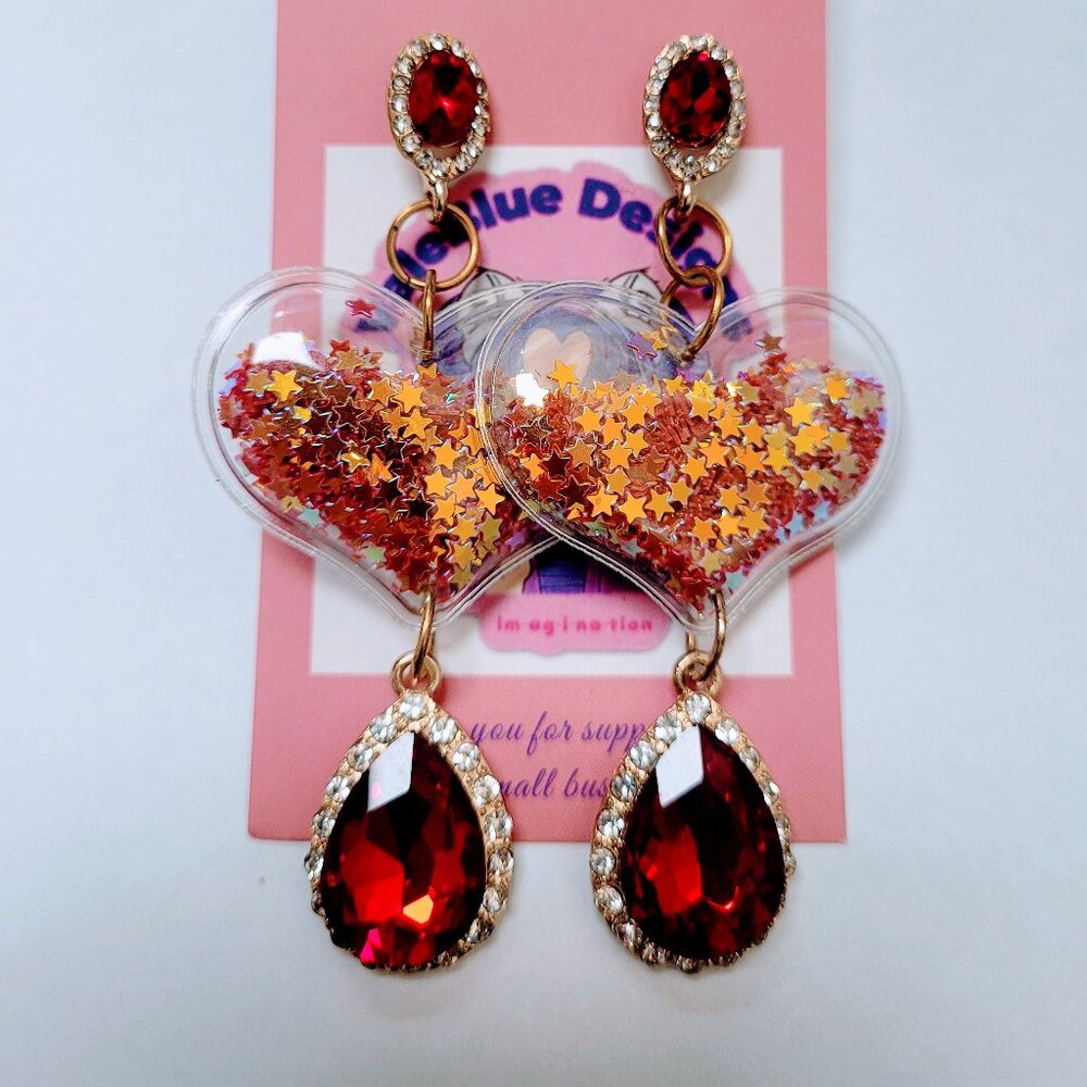 Orange red heart shakers earrings